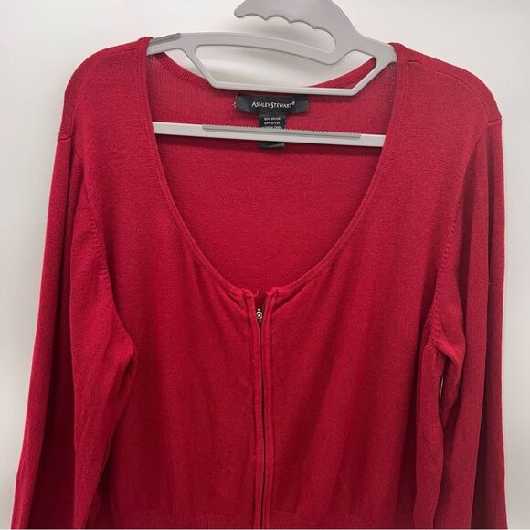 Ashley Stewart Women's Plus Sized Zip Up Red Cardigan w/Long Sleeves Size 26 - Picture 3 of 8